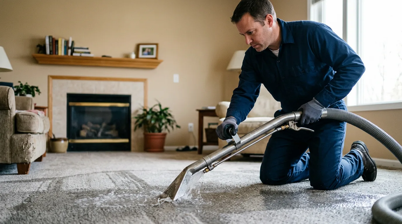 Water damage restoration technician working near Carlisle, MA